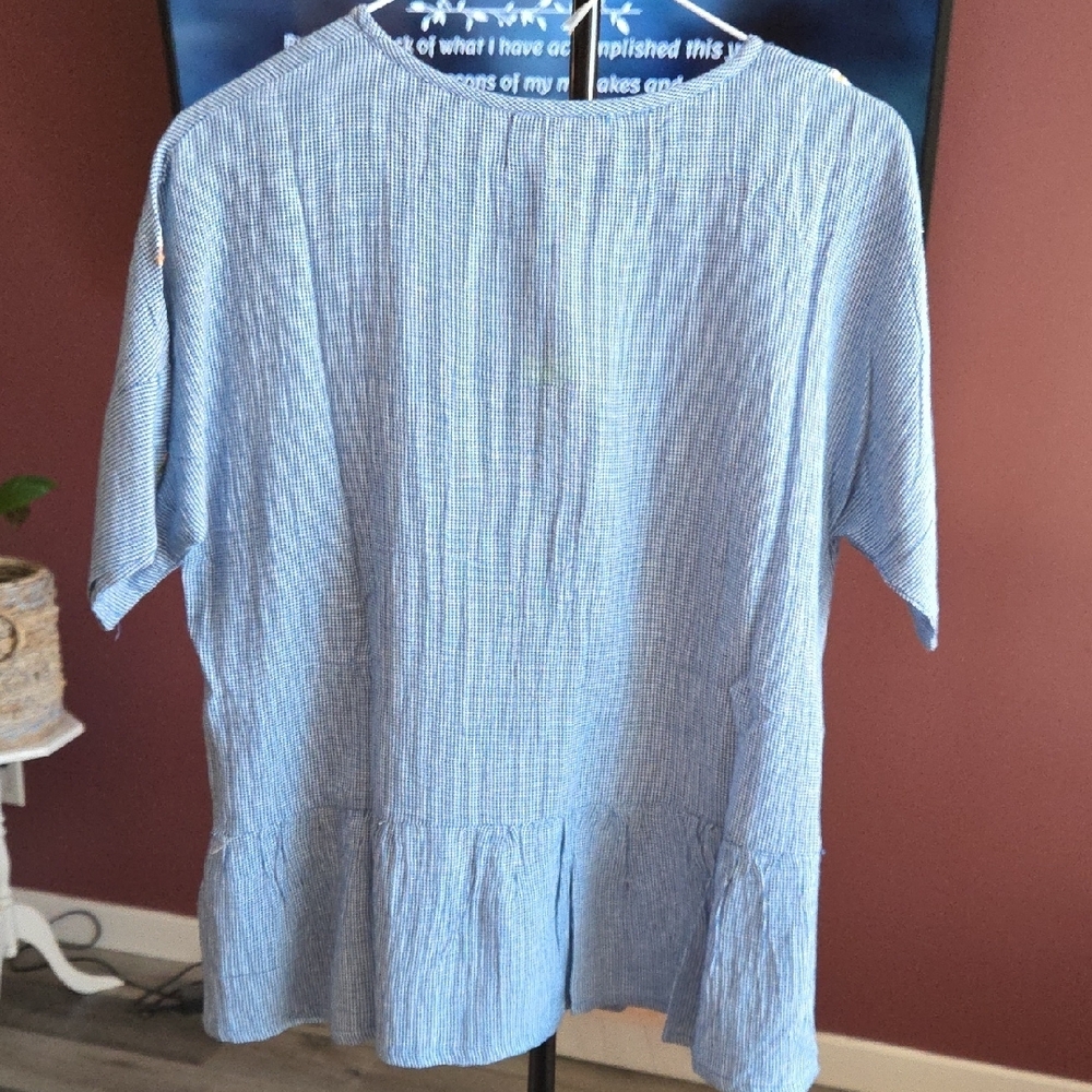 Nwt APRICOT Blue Floral Textured Peplum Top Short Sleeve Cottagecore Boho Blouse - Picture 6 of 6